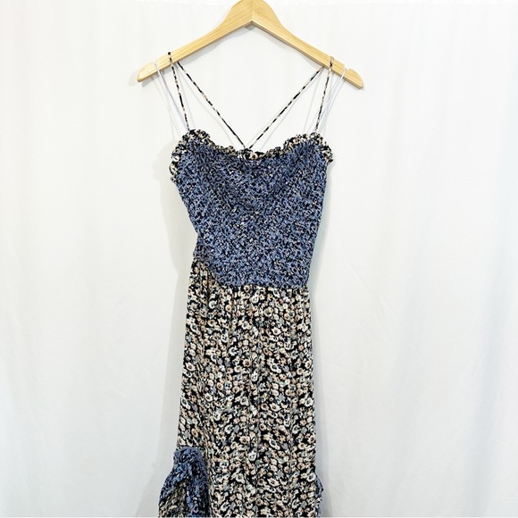 SOLD NWT Free People One I Love Floral Ruffle Maxi Dress in Denim Combo - Picture 5 of 15